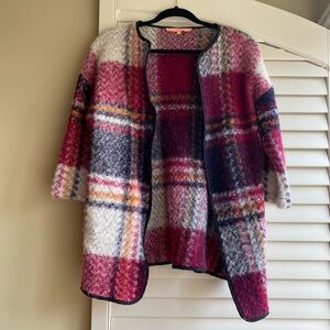 Villagallo Red Plaid 3/4 Sleeve Wool Blend Open Blazer Jacket 38 / small